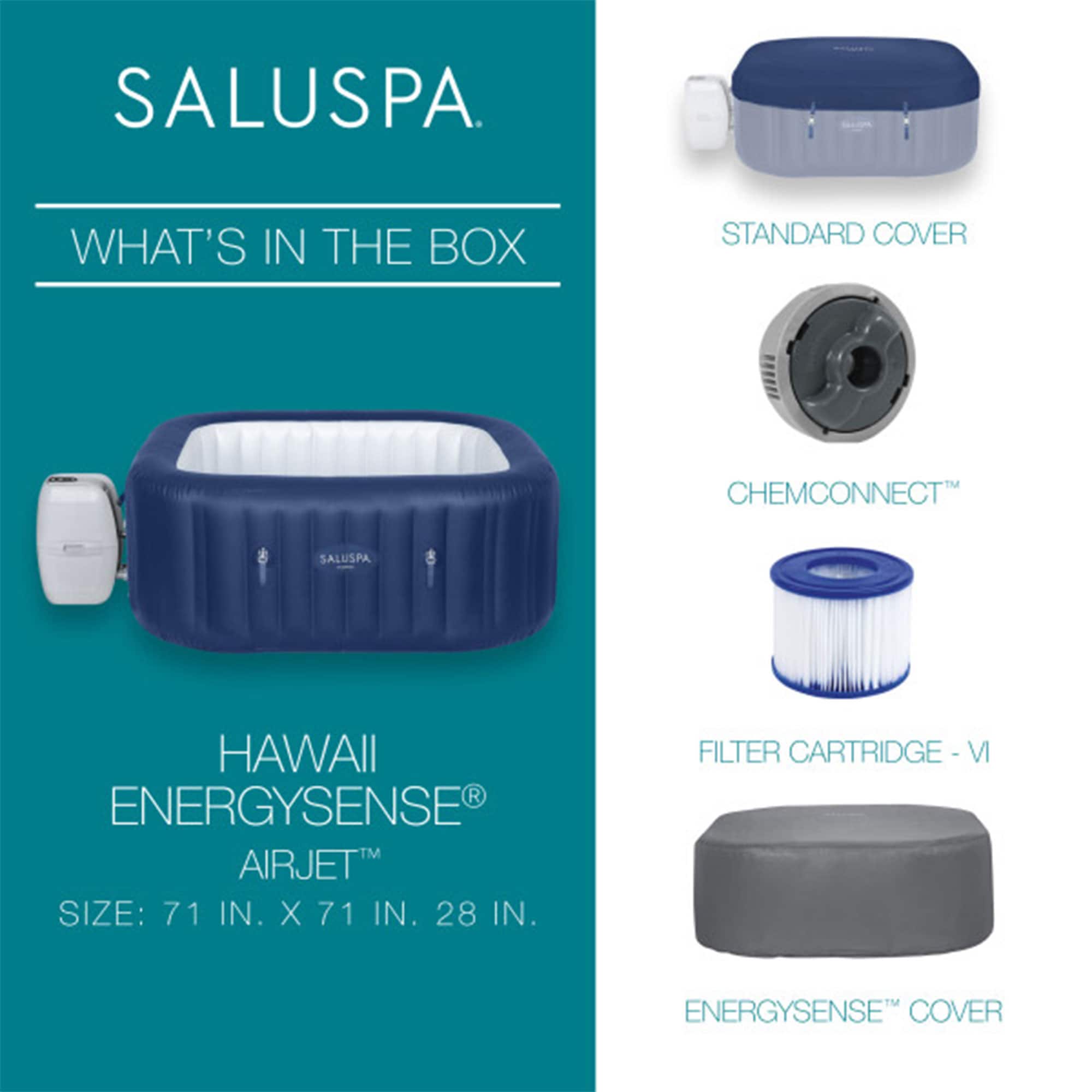 Bestway - Hawaii AirJet Inflatable Square Hot Tub with 2 SaluSpa Non-Slip Spa Seat - Blue - Image 3