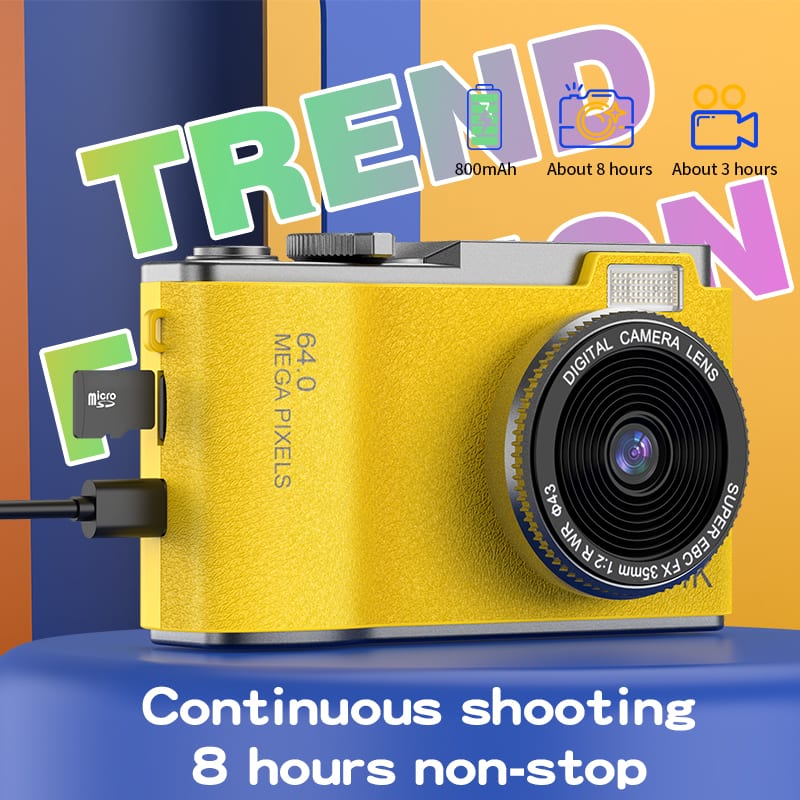 Cluzine - 4K Digital Camera, 64MP Yellow Retro CCD Camera with 8-Hour Battery - Image 3