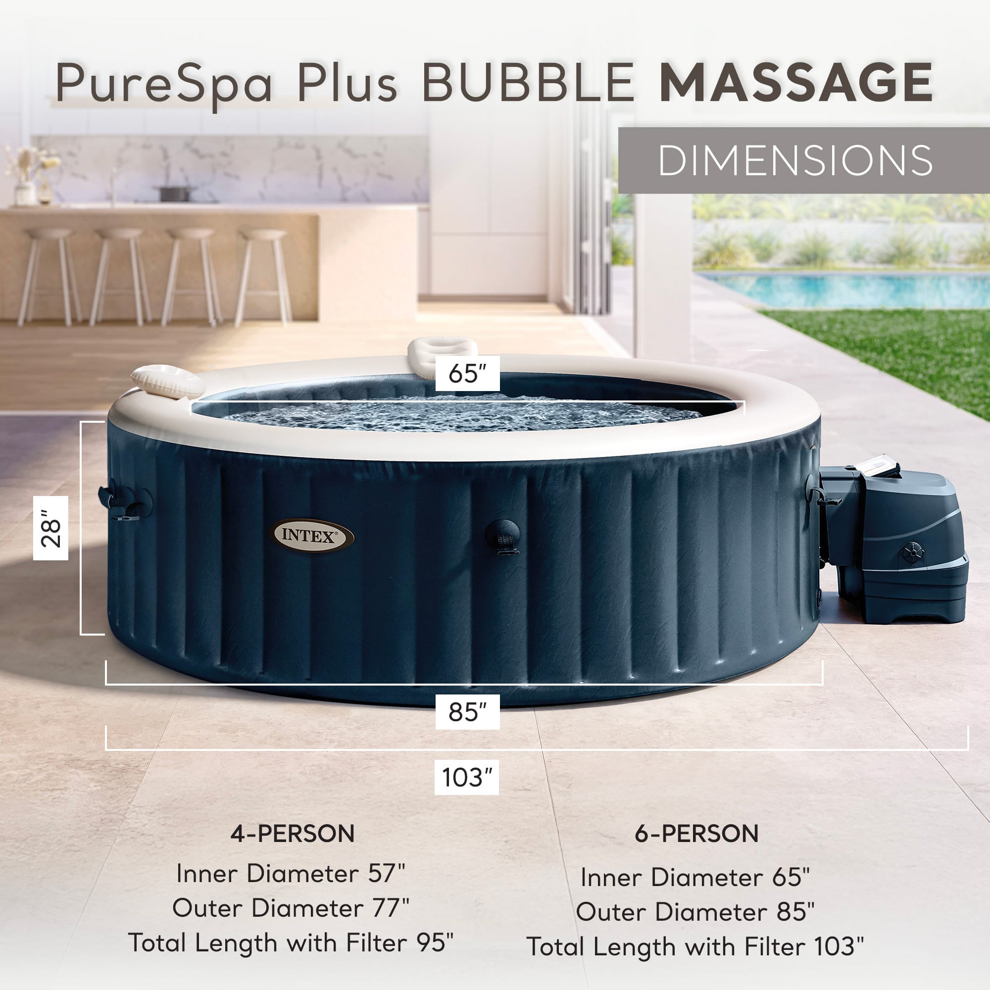 Intex - PureSpa Plus Portable Inflatable Hot Tub Bubble Jet Spa w/ Accessory Kit - Blue - Image 3