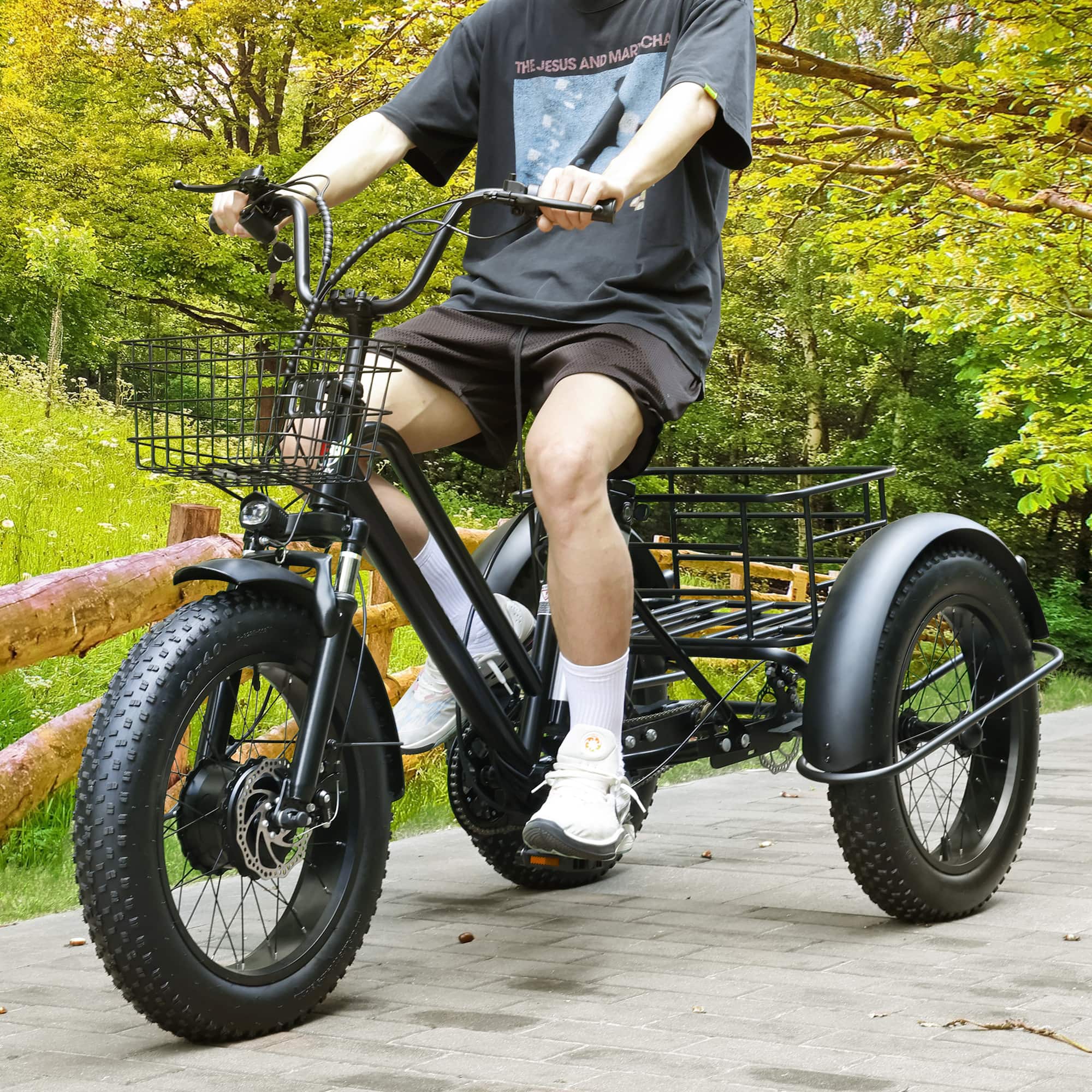 Topteng - 500W 48V Electric Tricycle, 20" Fat Tire Trike, 19Mph, 25 mile Range, All-Terrain 3-Wheel E-Bike for Adult - Black - Image 3