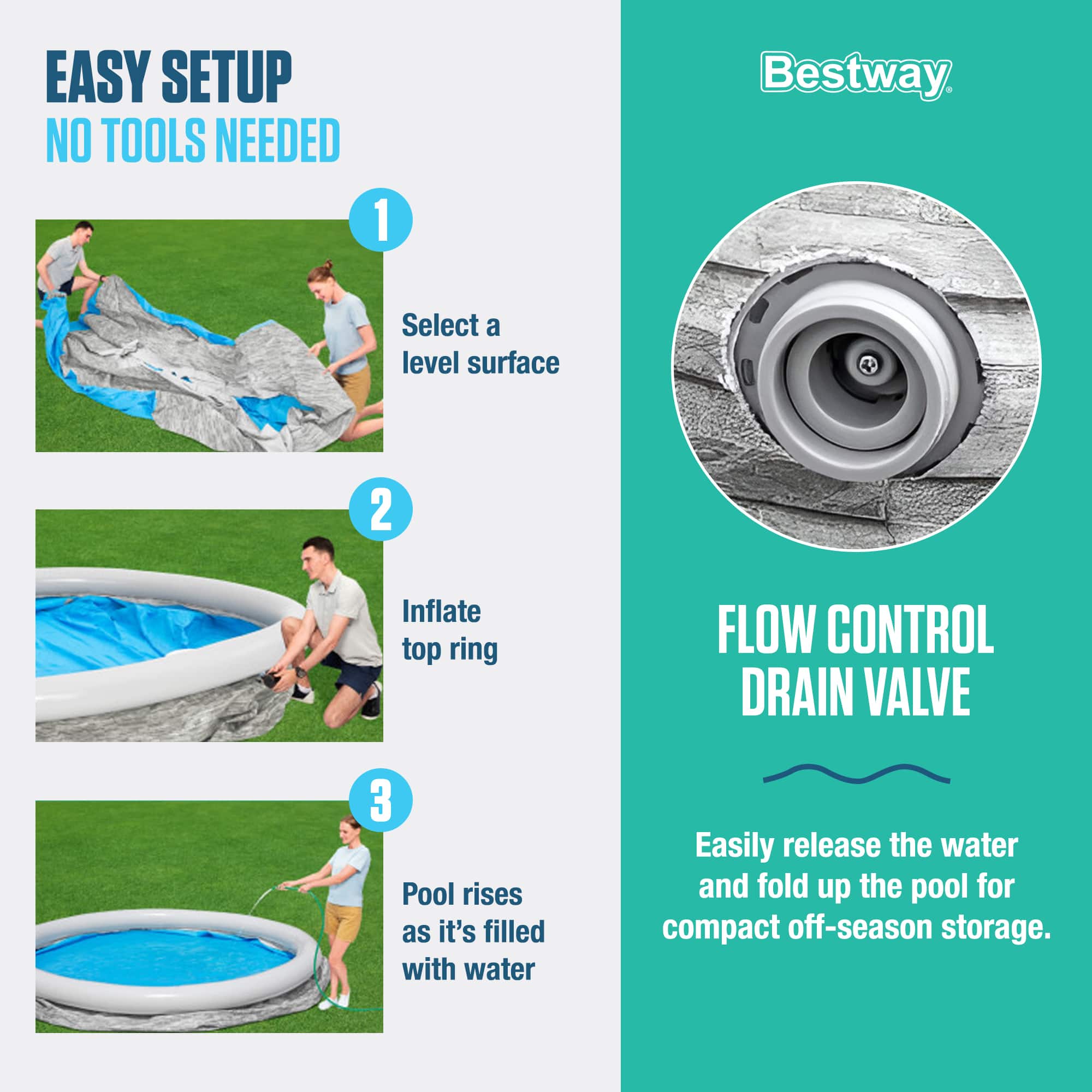 Bestway - Fast Set 12' x 30" Round Inflatable Stacked Stone Swimming Pool Set - Gray - Image 3