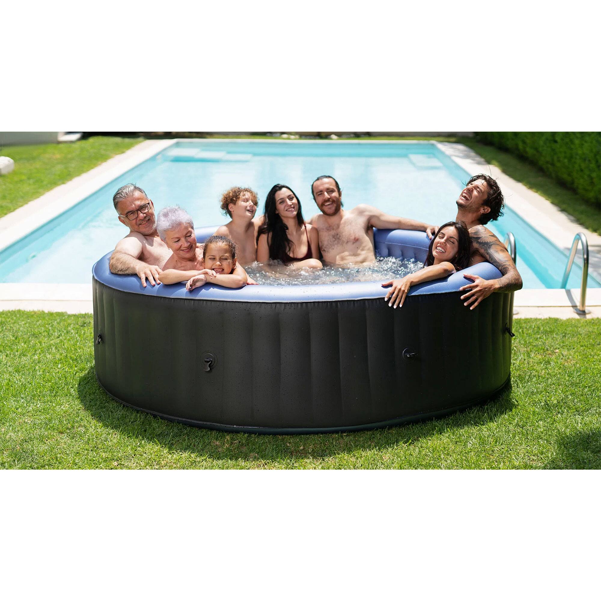 MSpa - Round Inflatable Bubble Massage Spa, 4 to 6 Person Outdoor Hot Tub, Bergen - Charcoal Grey - Image 5