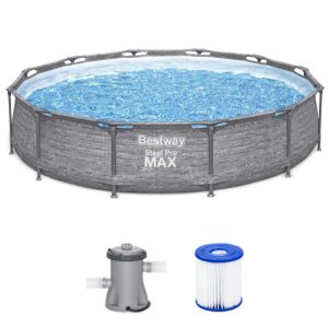 Bestway - Steel Pro MAX 12' x 30" Above Ground Outdoor Swimming Pool Set, Gray - Gray Stack Stone Print