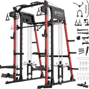 Mikolo - M4 2.0 Smith Machine, All-in-One Home Gym Power Cage with LAT Pulldown & Cable Crossover, Squat Rack for Body Workouts - Red