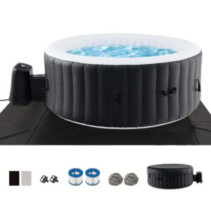 Costway - 70" Round SPA Pool Inflatable Hot Tub with 110 Air Jets Electric Heater Pump - Black + White
