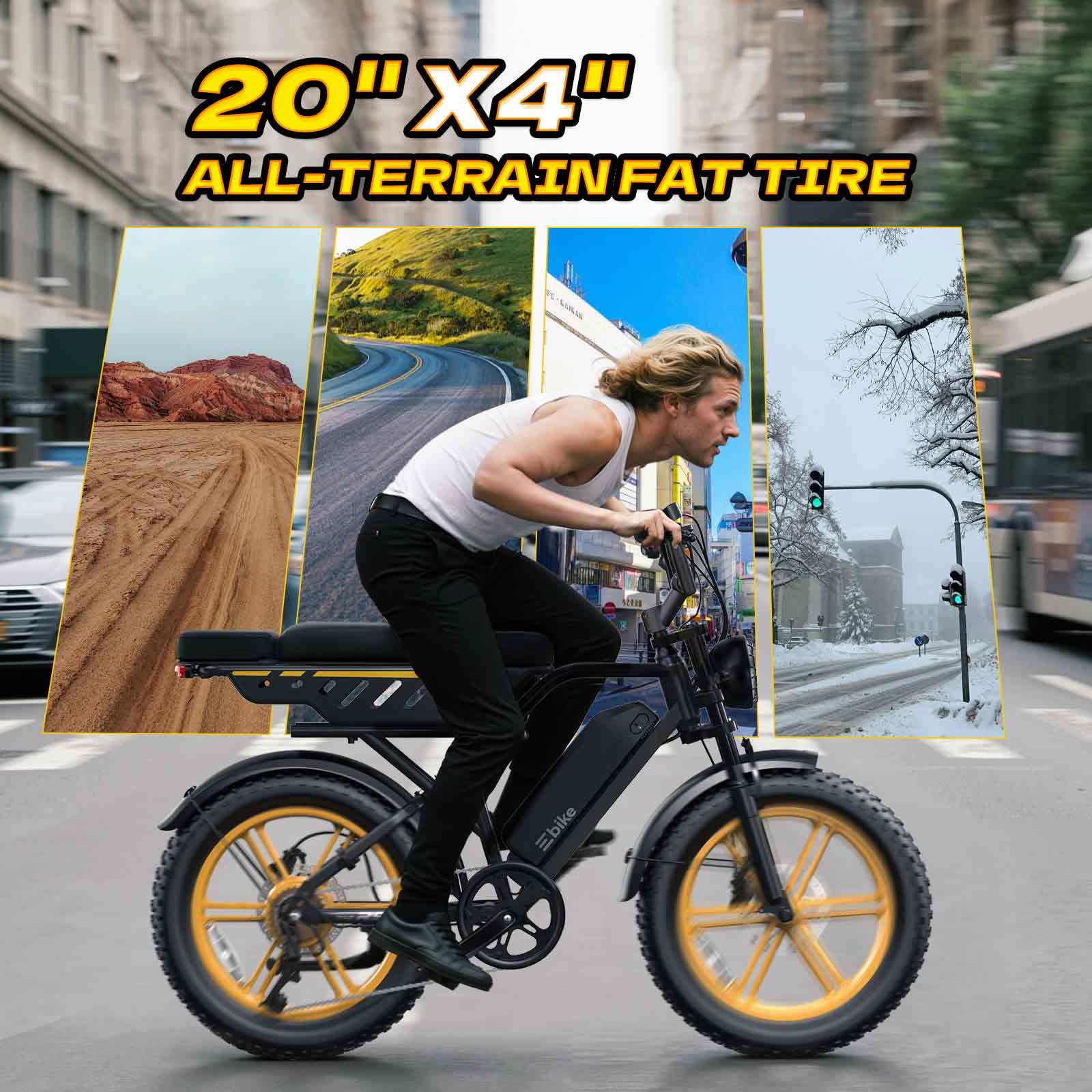 TST GRP - R9 1500W Long-Range Full-Suspension Moped Style Electric Bike (2026 Model) - Yellow - Image 4