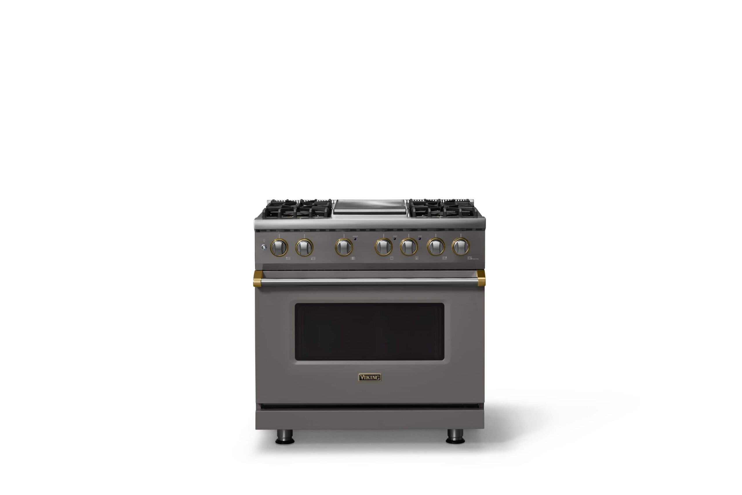 Viking - Pro 5 Series 5.6 Cu. Ft. Freestanding Sealed 4 Burner DF Convection Range/Griddle - Damascus Gray w. Brushed Brass Trim - Damascus Gray