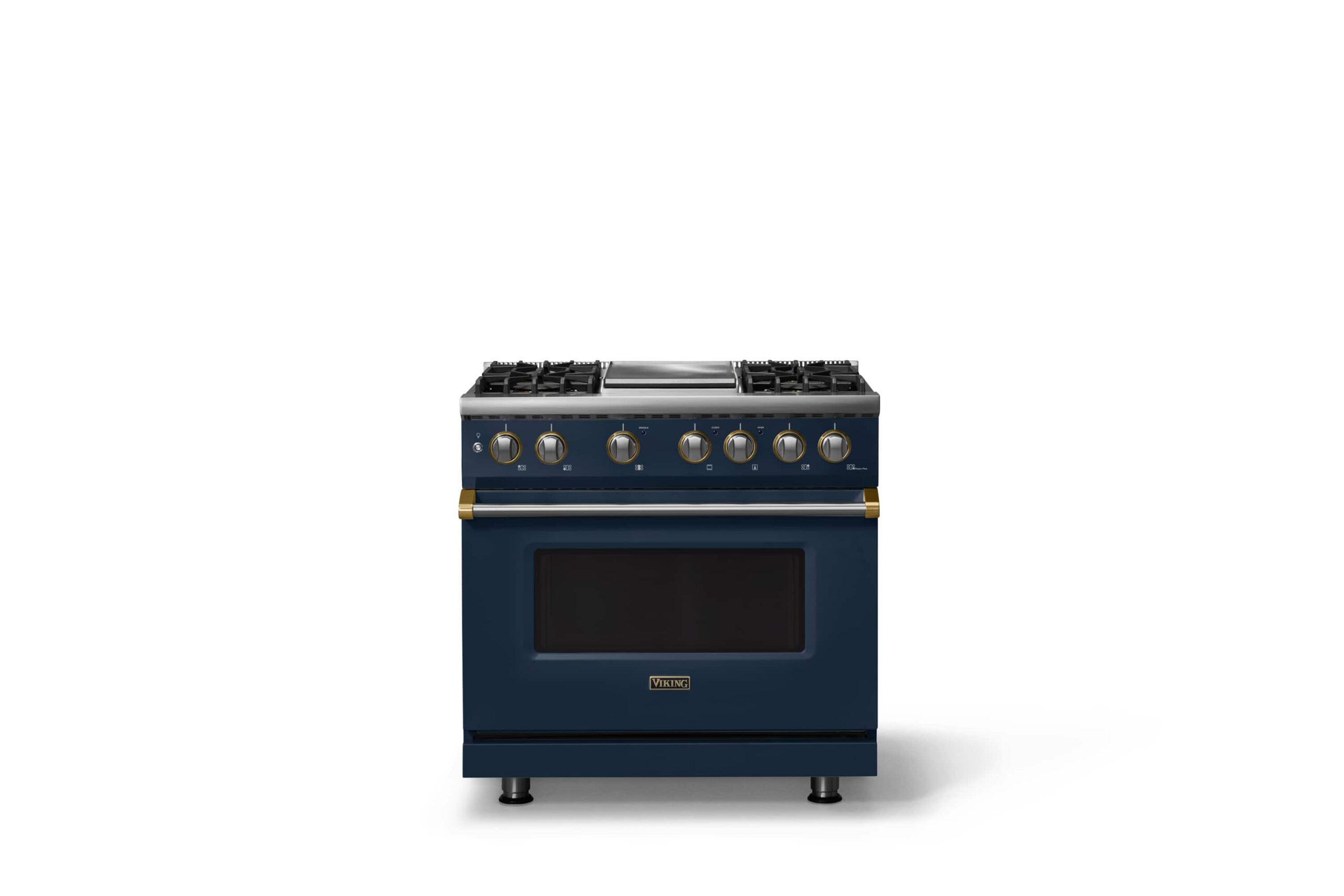 Viking - Pro 5 Series 5.6 Cu. Ft. Freestanding Sealed 4 Burner DF Convection Range/Griddle - Slate Blue w. Brushed Brass Trim - Slate Blue