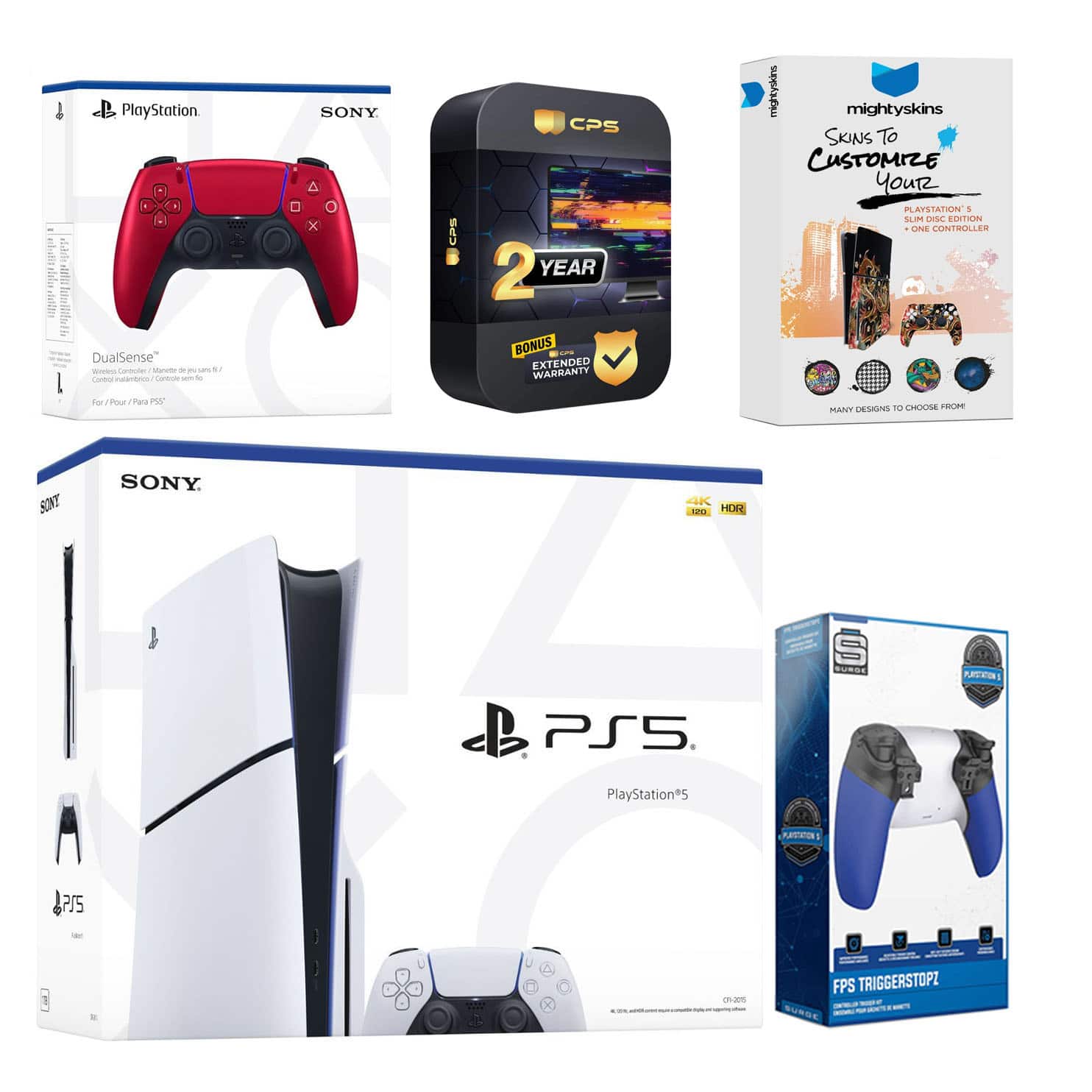 Playstation 5 Slim Disc with Extra Controller, Trigger Stop Kit and MightySkins Decal Voucher + 2 - PlayStation 5