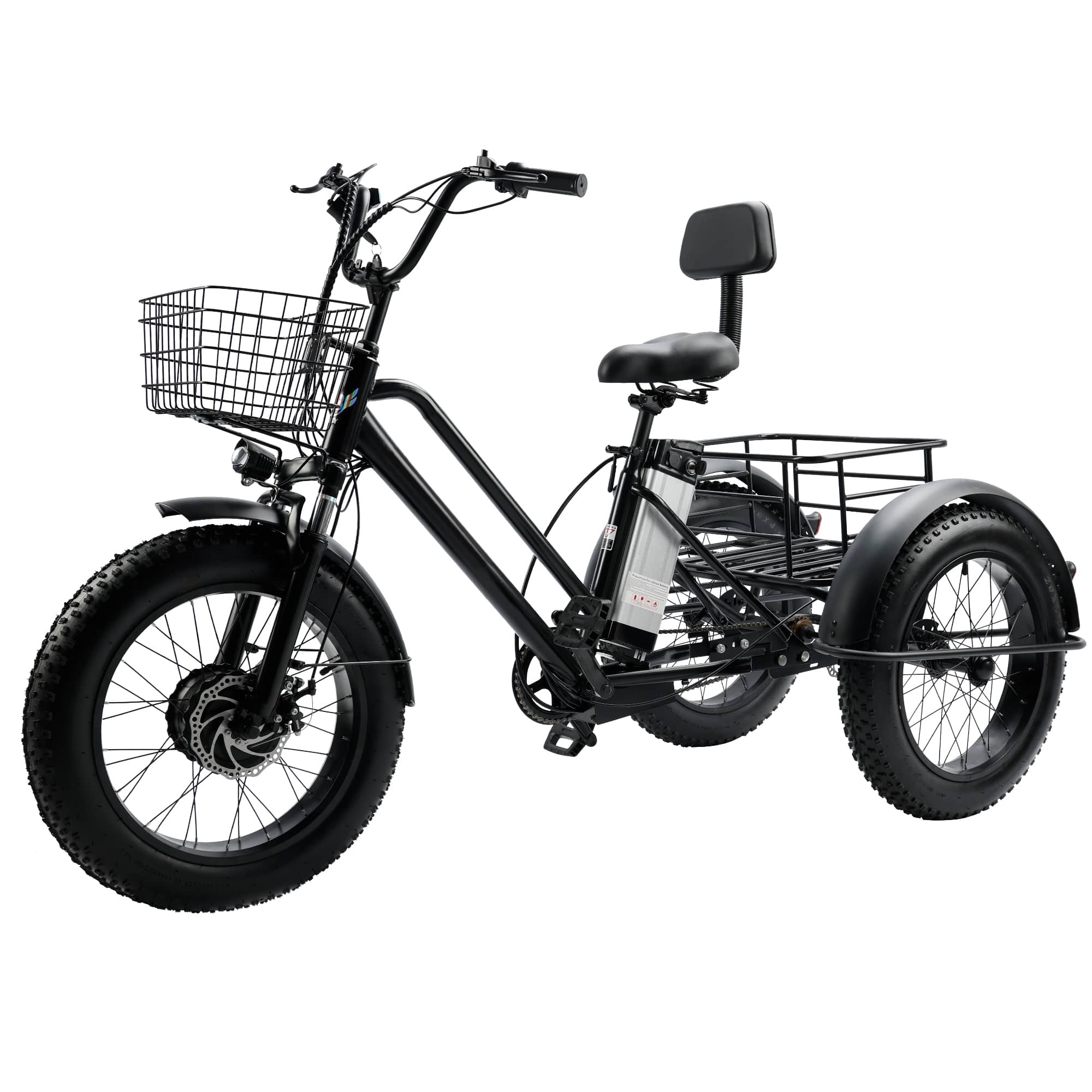 Topteng - 500W 48V Electric Tricycle, 20" Fat Tire Trike, 19Mph, 25 mile Range, All-Terrain 3-Wheel E-Bike for Adult - Black