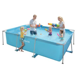 VEVOR - Rectangular Steel Frame Swimming Pool, 118 x 78 x 30 in, Durable Outdoor Family Pool for Backyard, Easy Assembly - Blue
