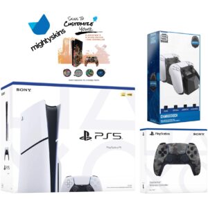 PlayStation 5 Slim Disc with Extra Controller, Dual Charging Dock and MightySkins Decal Voucher - PlayStation 5