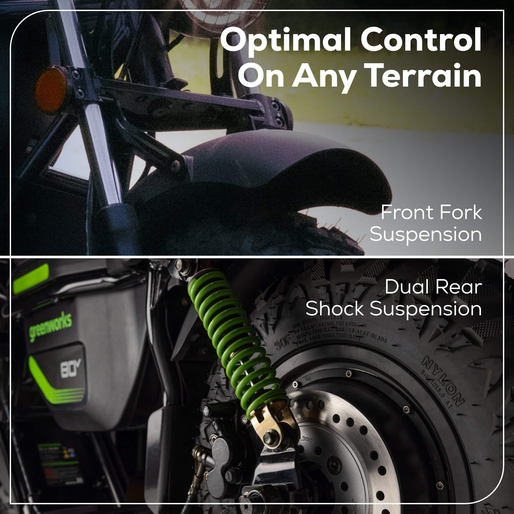 Greenworks - 80V Series Mini Bike w/27mi Max Op. Range & 25MPH Max Speed & 2x 8.0Ah Batteries + Dual-Port Rapid Charger - Stealth - Image 5