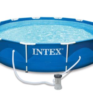 Intex - 12ft x 30in Metal Frame Above Ground Round Family Swimming Pool Set & Pump