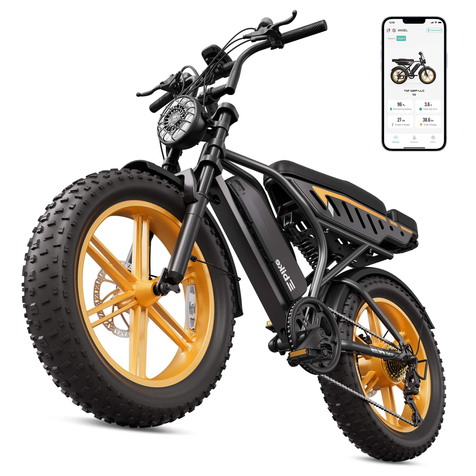 TST GRP - R9 1500W Long-Range Full-Suspension Moped Style Electric Bike (2026 Model) - Yellow