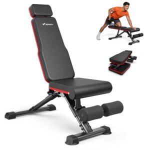 MERACH - 990LBS Adjustable Weight Dumbbell Bench with Extended Headrest and Leg Extension, Foldable Workout for Home Gym - Black