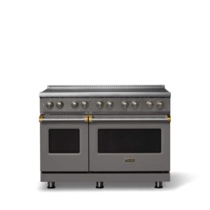Viking - 48 in. Wide 6 Elements Pro 5 Series 7.3 Cu.Ft. Freestanding 6 Element Induction Convection Range with Brushed Brass Trim - Damascus Gray