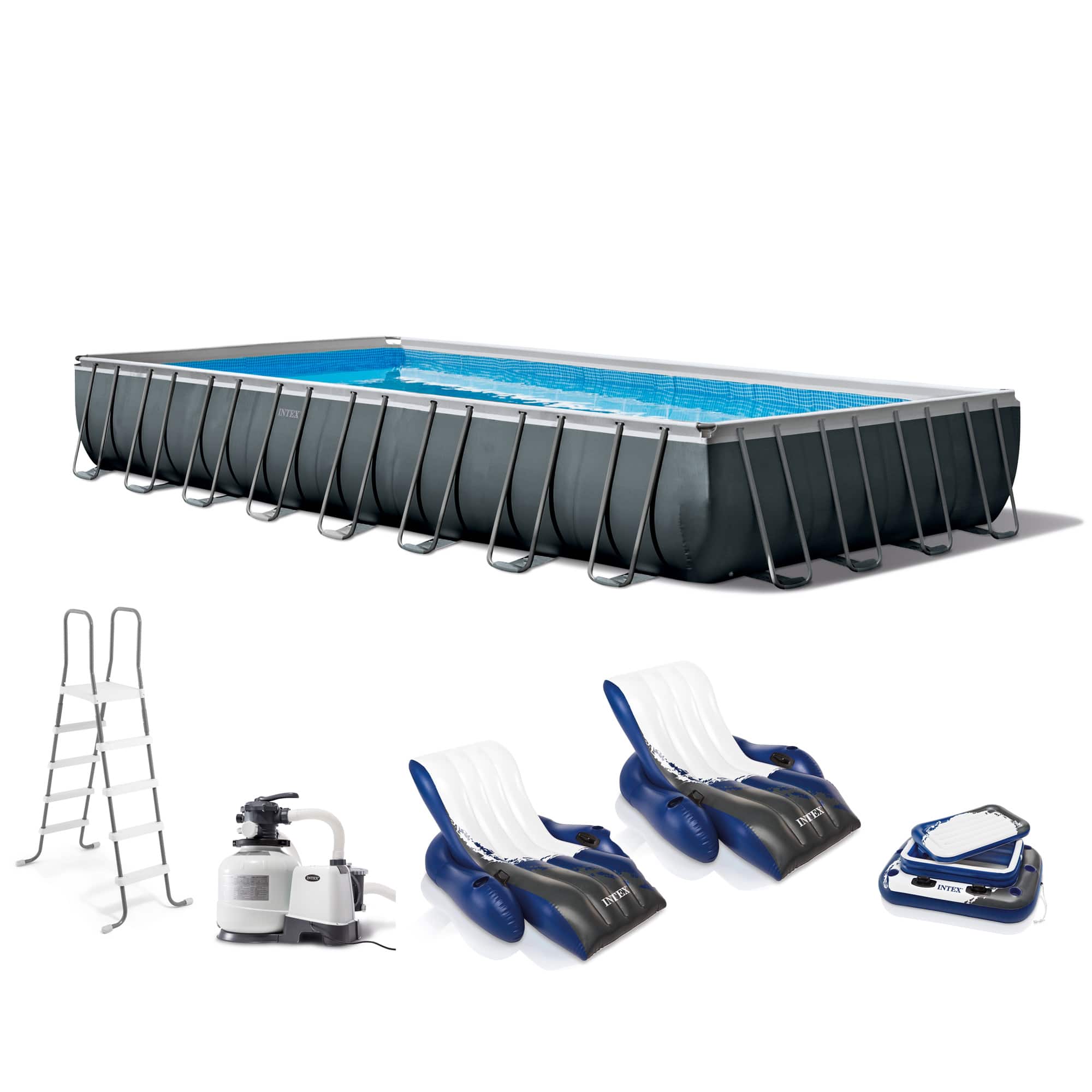 Intex - Ultra XTR Rectangular Pool , Floats (2 Pack), & Cooler - Blue