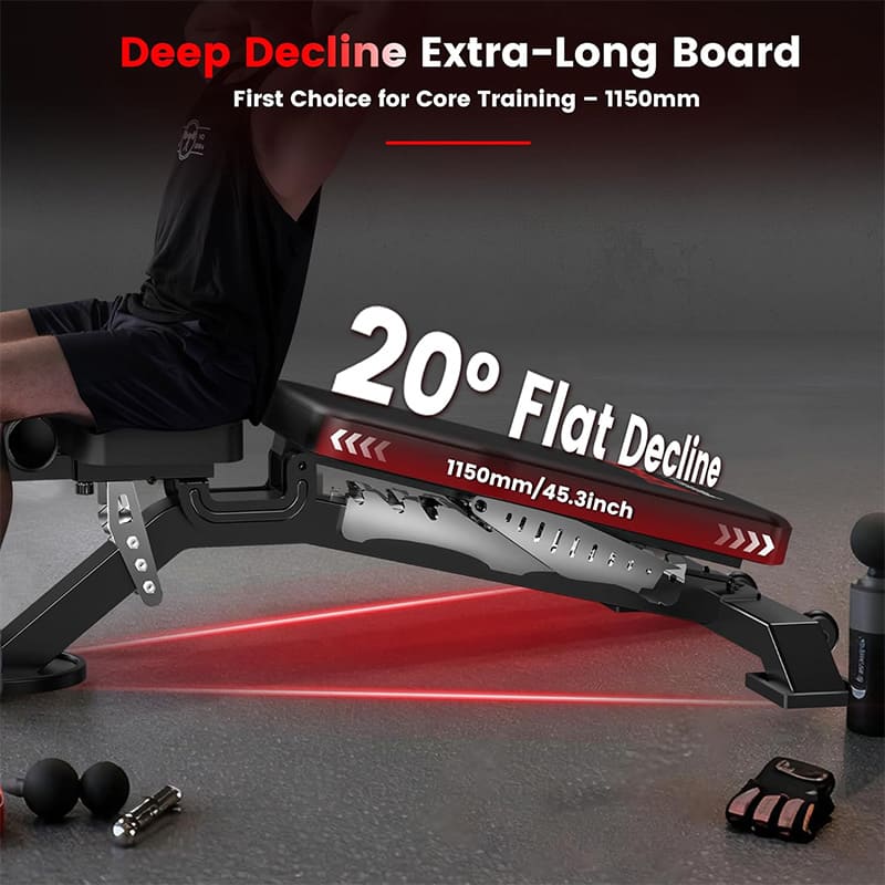 Pooboo - Commercial Adjustable Dumbbell Weight Bench, Workout Bench for Home Gym Strength Training - Black - Image 4