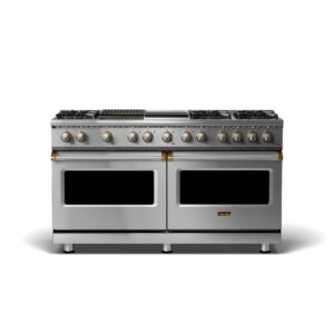 Viking - 5-Series Dual Fuel Self-Clean 60"W Sealed Burner Range - Stainless with Brushed Brass Accents