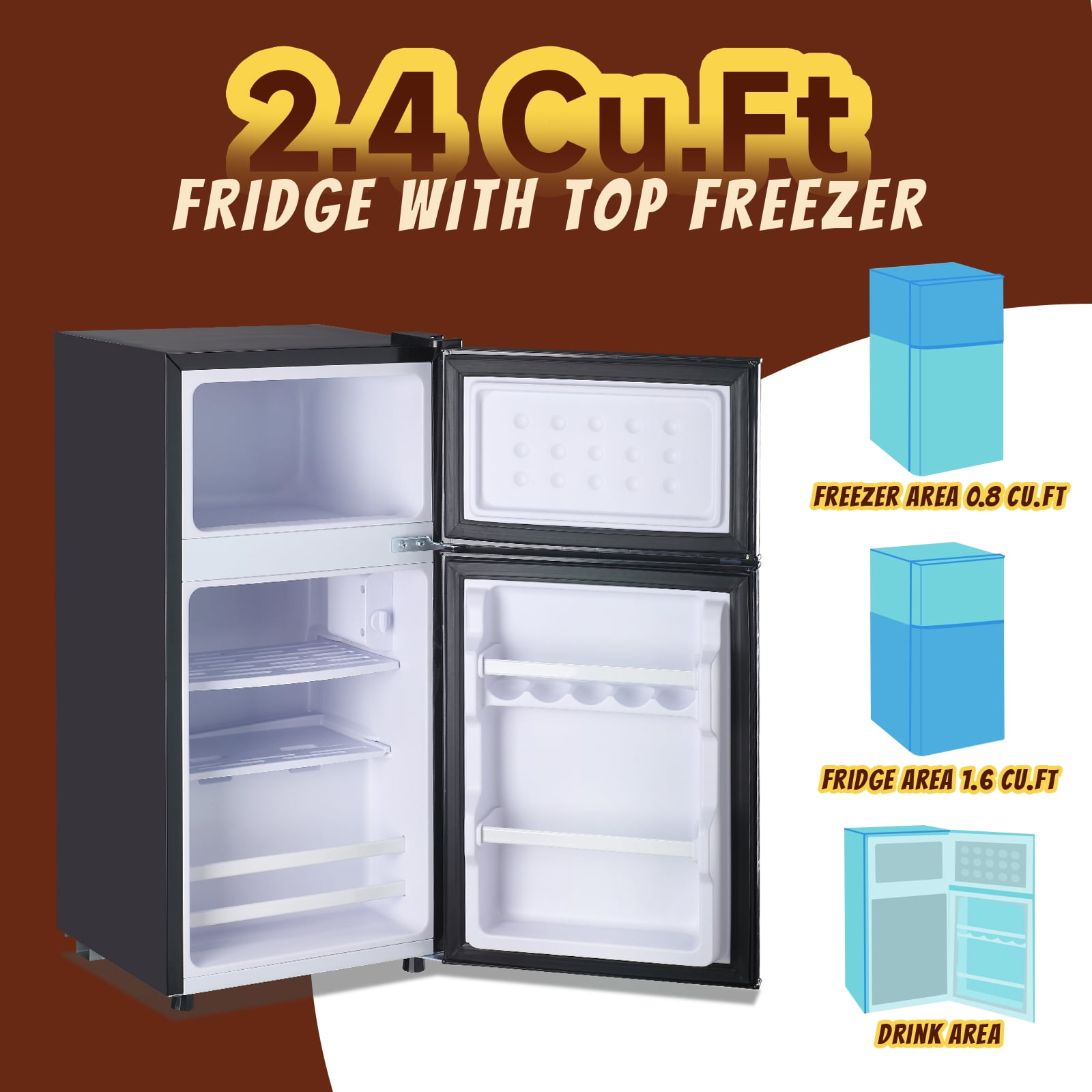 TACOOL 2.4 Cu.Ft Small Refrigerator with Freezer, Mini Fridge with Top Freezer for Apartment, Bedroom, Double Door, White - Image 4