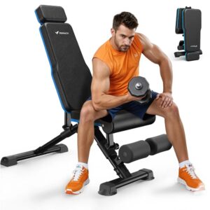 MERACH - 990LBS Adjustable Weight Dumbbell Bench with Extended Headrest and Leg Extension, Foldable Workout for Home Gym - Black