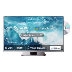 Sylvox - 22" 12V RV Smart TV with Built-in DVD Player – Full HD 1080p Google TV, AC/DC Powered Television for Camper (Marine)