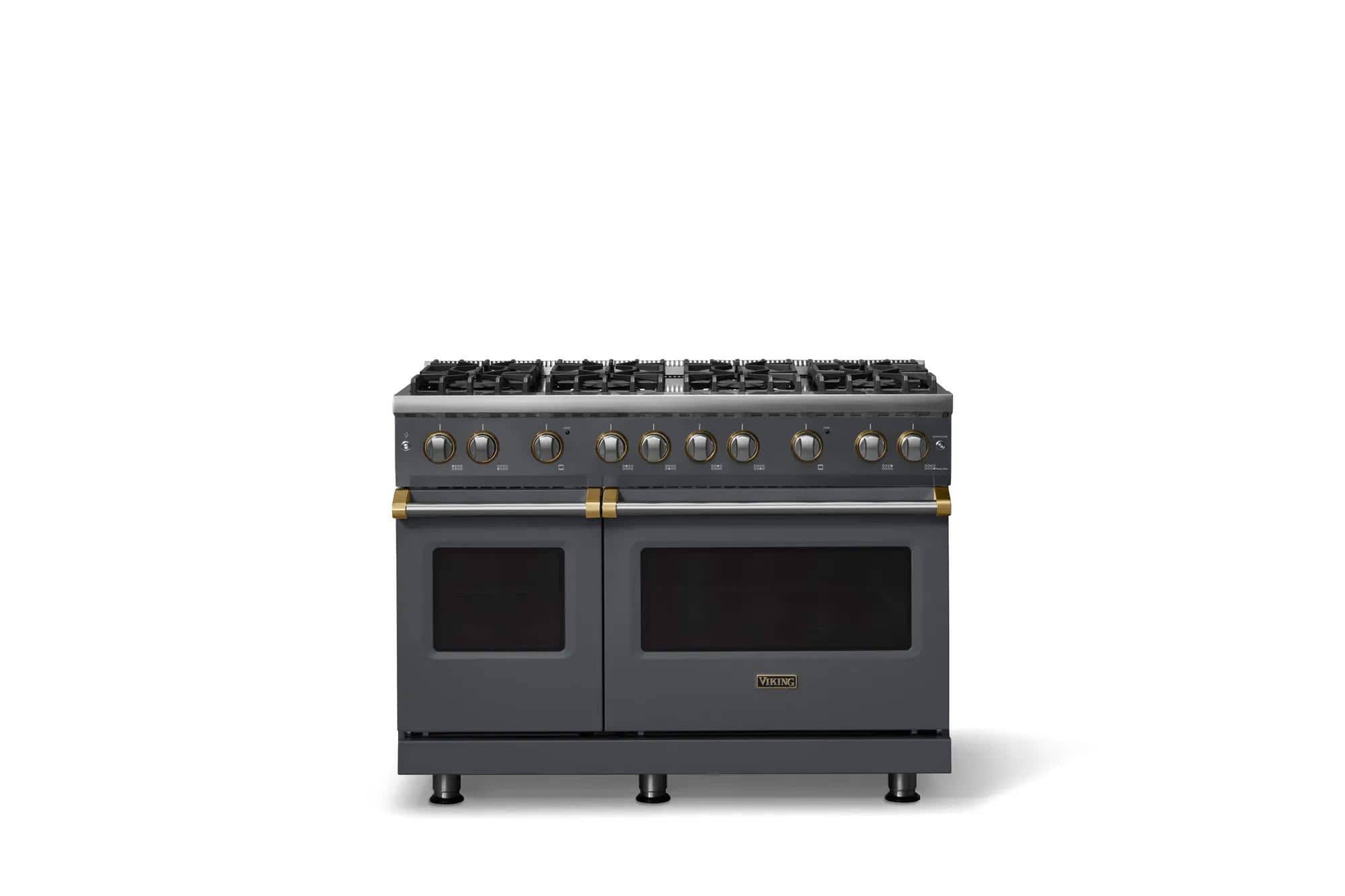 Viking - 48 in. Wide 8 Burner Pro 5 Series 6.1 Cu. Ft. Freestanding Sealed Burner LP Gas Convection Range with Brushed Brass - Cast Black
