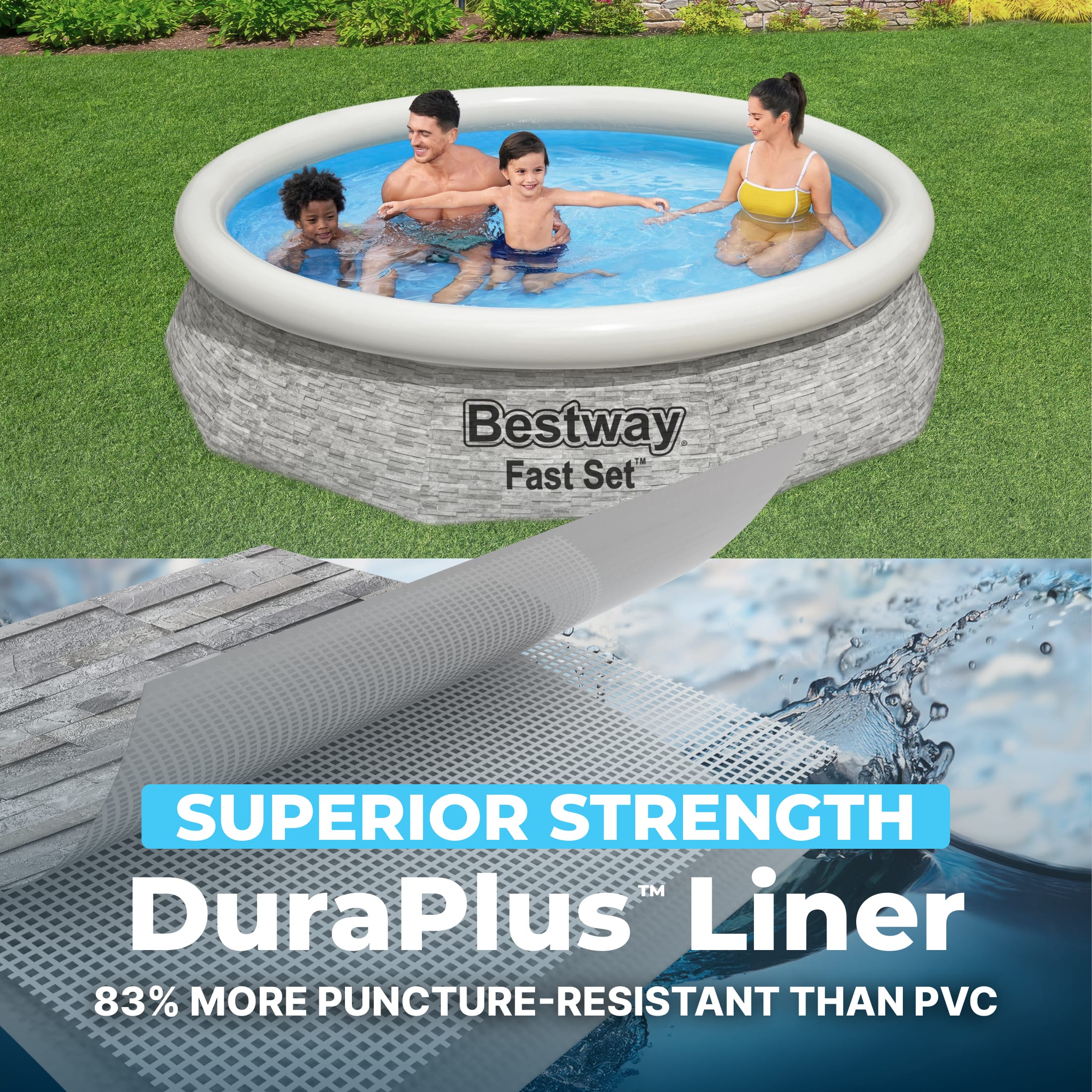 Bestway - Fast Set 10' x 26" Stacked Stone Inflatable Swimming Pool Outdoor Set - Gray - Image 4