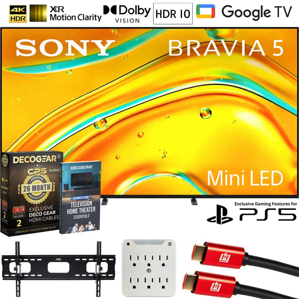 Sony - 55" Class BRAVIA 5 Mini LED 4K HDR Google TV (2025) + 26 Month Extended Warranty Protection Plan & Wall Mount Bundle