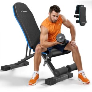 MERACH - Adjustable Weight Dumbbell Bench with Leg Extension, 990LBS Capacity Foldable Workout Bench for Home Gym - Black