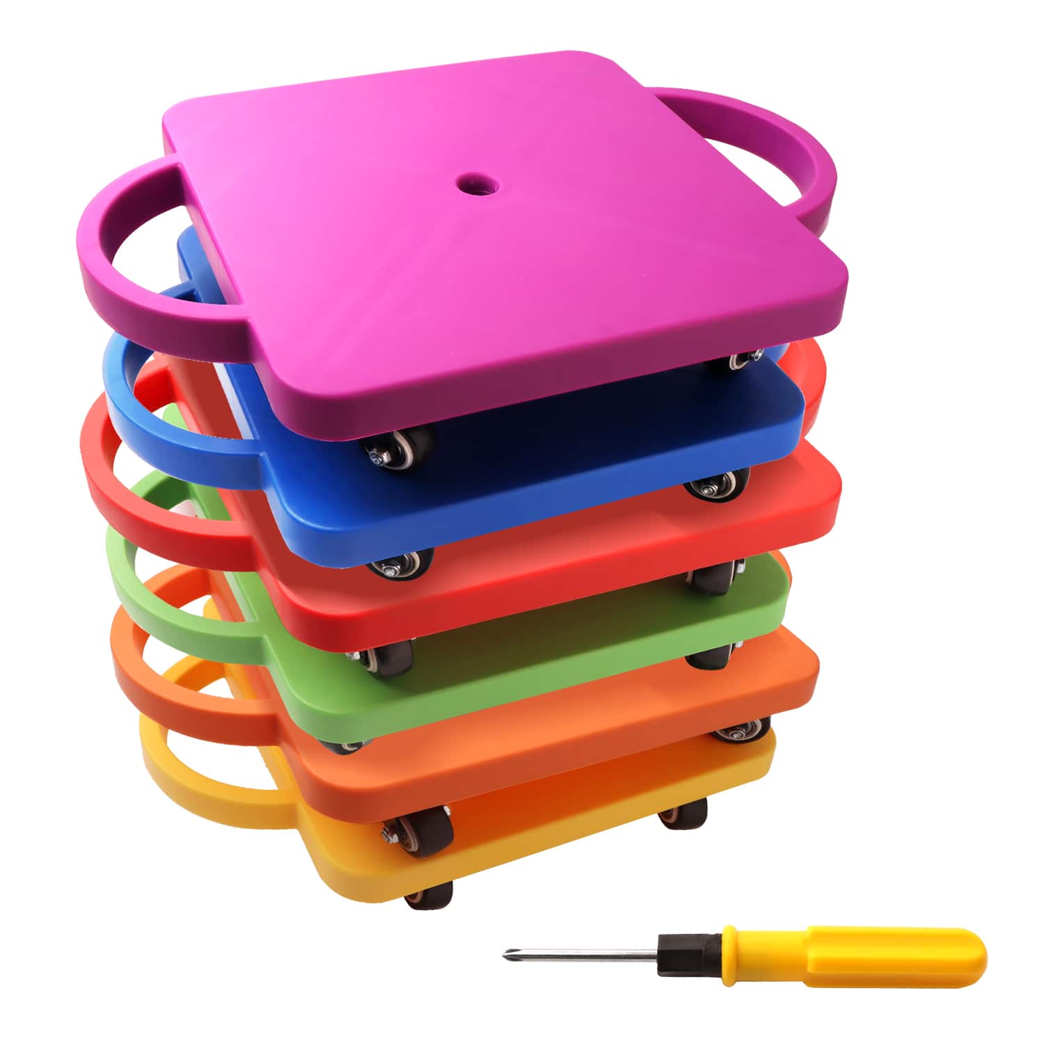 GSE Games & Sports Expert - Floor Scooter Board with Handles, Sitting Scooter for Kids Indoor Play, Fun Scoot Board(6 Colors, 6-Pack) - multi-color